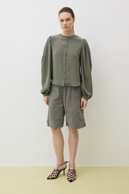 Top 9 Gathered Sleeved Shirt | Dusty Green
