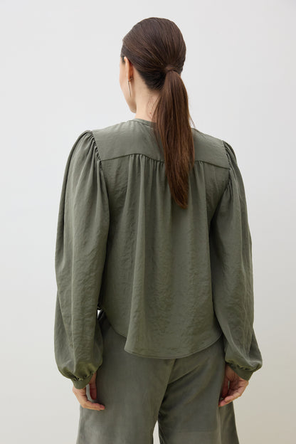 Top 9 Gathered Sleeved Shirt | Dusty Green