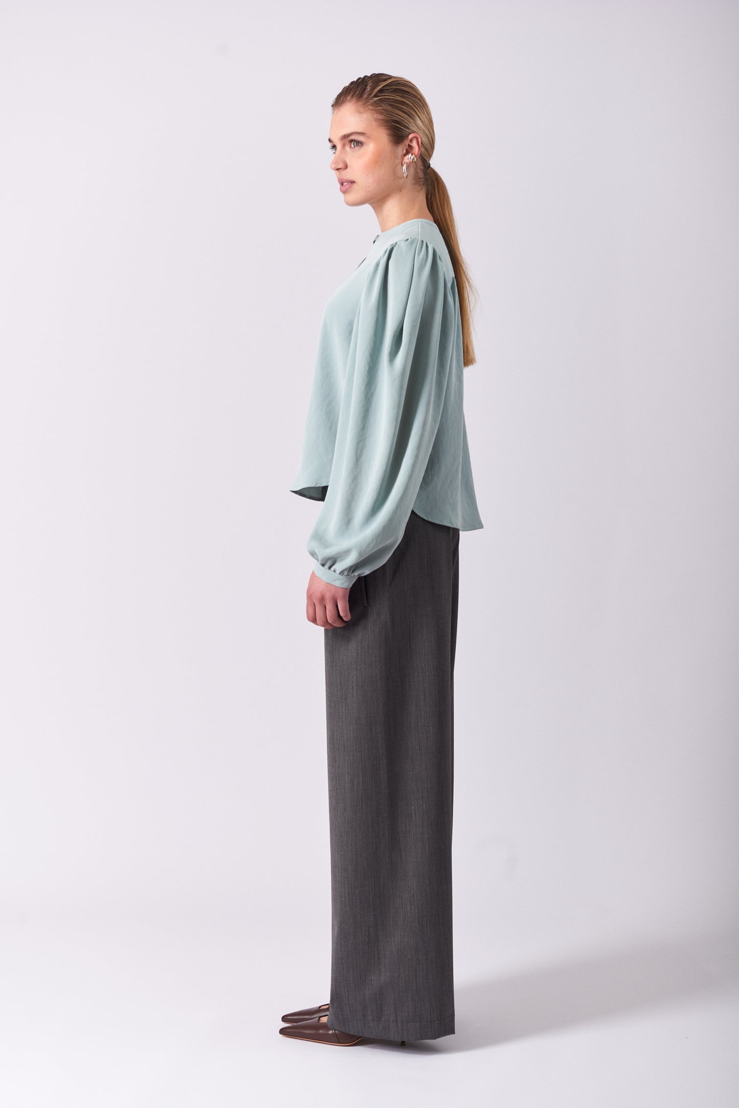 Top 9 Gathered Sleeved Shirt | Aqua