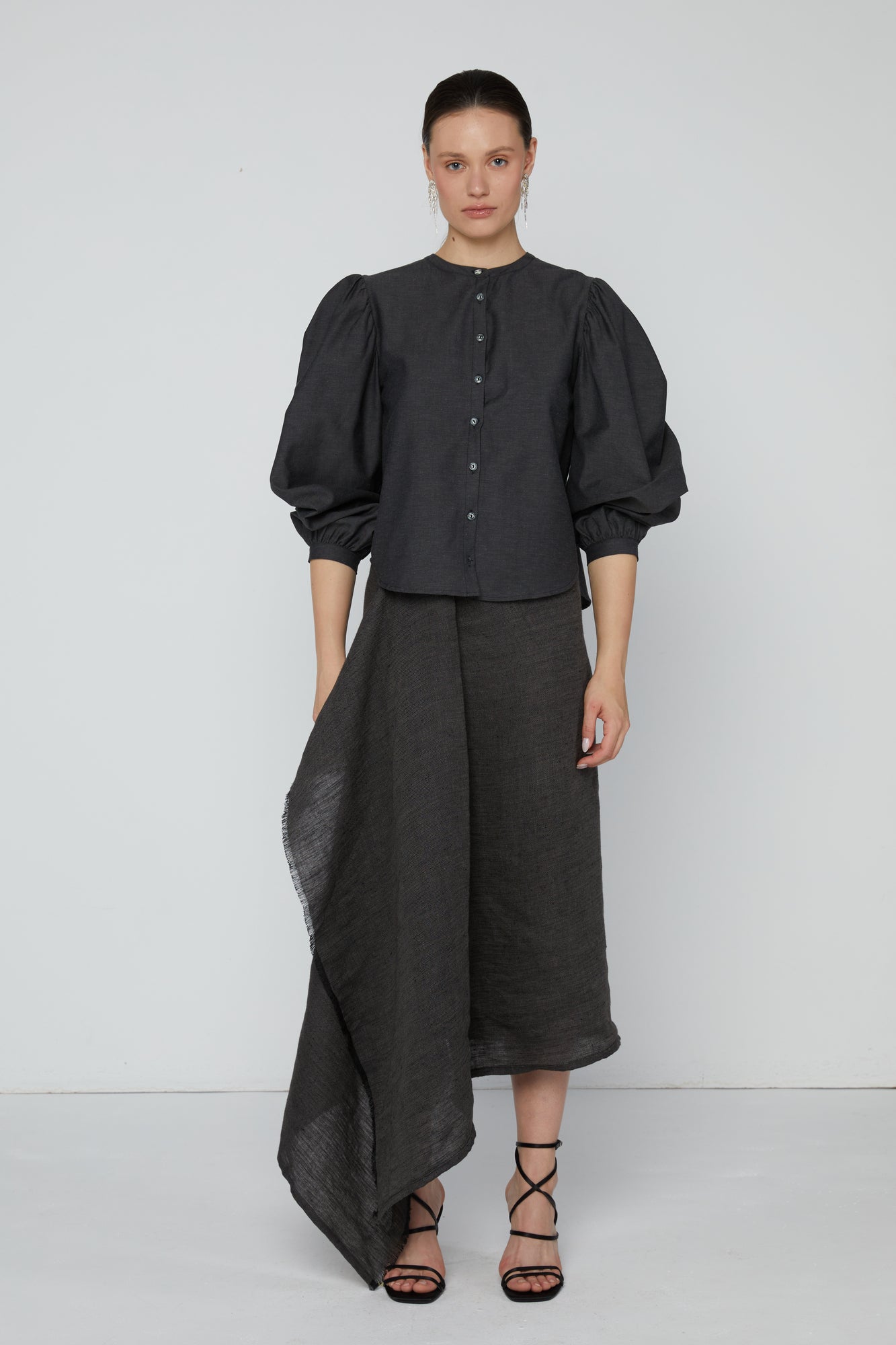 Top 9 Gathered Sleeved Shirt | Grey