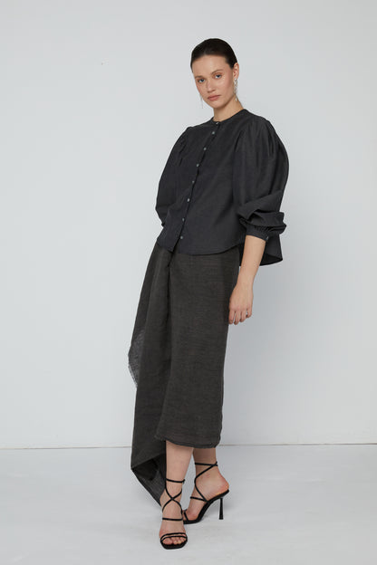 Top 9 Gathered Sleeved Shirt | Grey